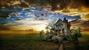 Fantastic Old House Under Gorgeous Sky HD Desktop Background