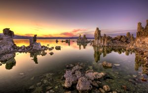 Tufa formations at sunset, south shore of Mono Lake, California, U