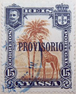 nyassa 15 reis correios portugal 1903 braun brown brun giraffe stamp provisorio overprint