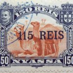 nyassa 150 reis correios portugal 1903 rotlichbraun red brown brun jaune camel stamp 115 overprint