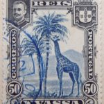 nyassa 50 reis correios portugal 1901 blau blue bleu giraffe stamp