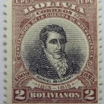 09 the 100th anniversary of the beginning of war of independence 1809 1825 u. p. u bolivia correos centenarios de la guerra de independencia. manuel belgrano 1813 1815 2 bolivianos stamp