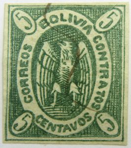 1867 1868 condor correos bolivia contratos imperforated 5 centavos green stamp