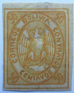 1867 1868 condor correos bolivia contratos imperforated 50 centavos yellow stamp