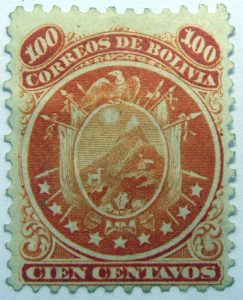 1868 coat of arms nine stars below arms 100 correos de bolivia cien centavos orange stamp