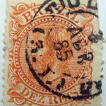 1884 1885 emperor dom pedro ii reddish orange brazil dez reis old stamp