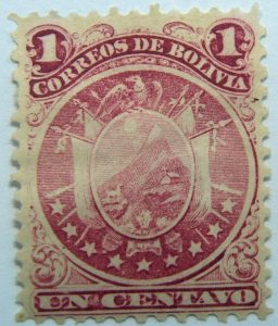 1890 1891 coat of arms nine stars below arms 1 correos de bolivia un centavo carmin rose stamp