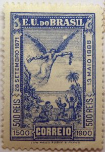 1900 the 400th anniversary of the discovery of brasil e.u. do brasil correio 500 reis blue 28 setembro 1871 13 maio 1888 1500 1900 lith paulo robin pinhostamp