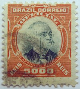 1906 president afonso pena, 1847 1909 brazil correio official 5000 reis stamp orange