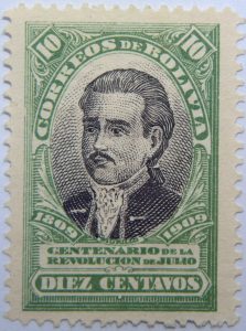 1909 the 100th anniversary of the revolution of july 1809 correos de bolivia centenario de la revolucion de julio 10 diez centavos green black murillo stamp