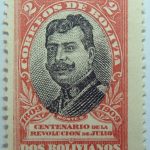 1909 the 100th anniversary of the revolution of july 1809 correos de bolivia centenario de la revolucion de julio 2 bolivianos scarlet black stamp montes