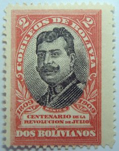 1909 the 100th anniversary of the revolution of july 1809 correos de bolivia centenario de la revolucion de julio 2 bolivianos scarlet black stamp montes