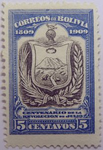 1909 the 100th anniversary of the revolution of july 1809 correos de bolivia centenario de la revolucion de julio 5 centavos blue black stamp