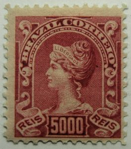 5000 correio reis brazil liberty head stamp 1906 carmine rose