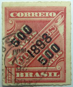 brazil newspaper stamp 1898 overprinted correio 500r on 300r rouletted black surcharge