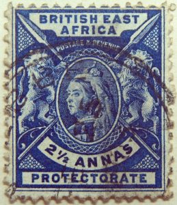 british east africa postage revenue two half anna protectorate dunkelblau blue bleu 1896