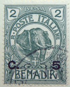 italian somaliland 1903 overprinted 1906 1916 2 besa r. poste italiane benadir c. 5 elephant green