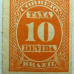 postage due stamp brazil 1890 rouletted performation correio taxa devida 10r reddish orange