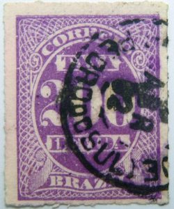 postage due stamp brazil 1890 rouletted performation correio taxa devida 200 r purple