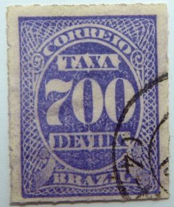 postage due stamp brazil 1890 rouletted performation correio taxa devida 700 violet