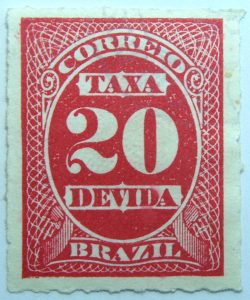 postage due stamp brazil 1890 rouletted performation correio taxa devida carmine 20