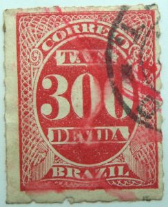 postage due stamp brazil 1890 rouletted performation correio taxa devida carmine 300