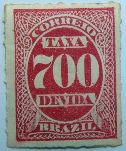 postage due stamp brazil 1890 rouletted performation correio taxa devida carmine 700