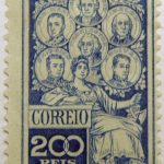 e u do brazil correio 200 reis pan americano blue stamp 1908