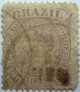 emperor dom pedro ii brazil correio 100 reis lilac 1884 old stamp