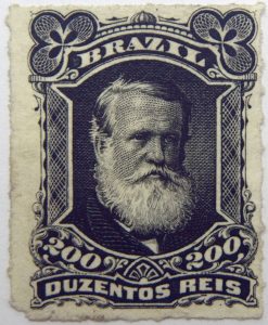 emperor dom pedro ii performaton rouletted brazil 200 duzentos reis black 1878 old stamp