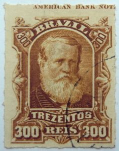 emperor dom pedro ii performaton rouletted brazil 300 trezentos reis bister 1878 old used stamp