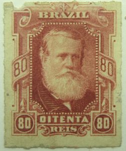 emperor dom pedro ii performaton rouletted brazil 80r oitenta reis lake 1878 old stamp