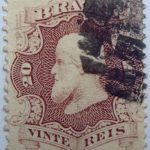 emperor dom pedro performaton 12 brazil 20 vinte reis red lilac 1866 july 1 old stamp