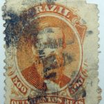 emperor dom pedro performaton 12 brazil 500 quinicentos reis orange 1866 july 1 old stamp