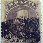 emperor dom pedro performaton 12 brazil 80 oitenta reis slate violet 1866 july 1 old stamp