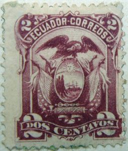 1881 1887 coat of arms ecuador 2 correos dos centavos purple red stamp