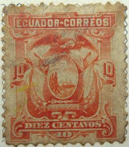 1881 1887 coat of arms ecuador correos 10 diez centavo orange stamp