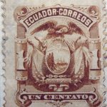 1881 1887 coat of arms ecuador correos un centavo brown stamp