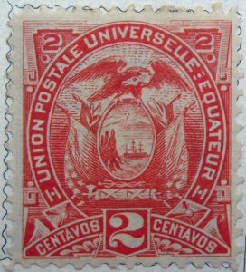 1887 coat of arms inscription union postale universelle equateur 2 centavos red ecuador stamp