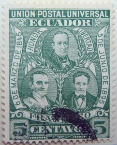 1896 liberal party s electoral victory 9.october union postal universal ecuador honor libertad 6 de marzo de 1845 5 de junio de 1895 franqueo 5 centavos green stamp