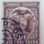 1897 coat of arms correos del ecuador upu 10 diez centavos purple brown stamp