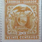 1897 coat of arms correos del ecuador upu 20 veinte centavos yellow stamp