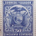 1897 coat of arms correos del ecuador upu 50 cincuenta centavos marine blue stamp