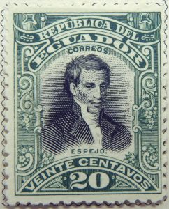 1899 june republica del ecuador 20 veinte centavos correos eugenio espejo green black stamp