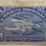 1900 map of hispaniola republica dominicana correos un cuarto de centavo mar caribe blue stamp