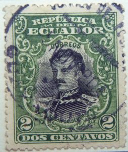 1901 republica del ecuador 2 dos centavos correos abdon calderon green black stamp