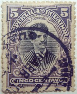 1901 republica del ecuador 5 cinco centavos correos juan montalvo violet black stamp