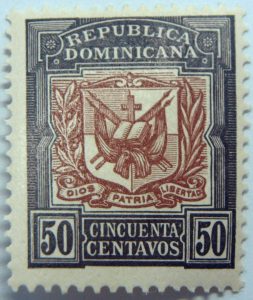 1905 coat of arms republica dominicana 50 cincuenta centavos black brown color stamp diso patria libertad