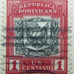 1906 1910 coat of arms republica dominicana 1 un centavo carmine rose black color stamp