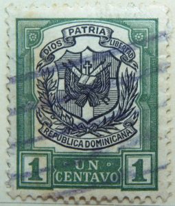 1911 1913 coat of arms watermarked dios patria libertad republica dominicana 1 un centavo green black color stamp